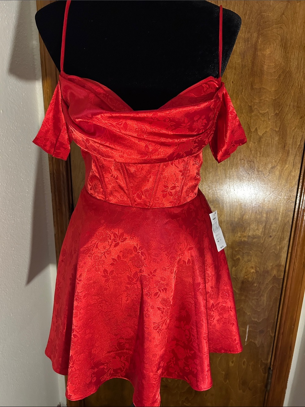 B Darlin Red Satin Floral Mini Dress
